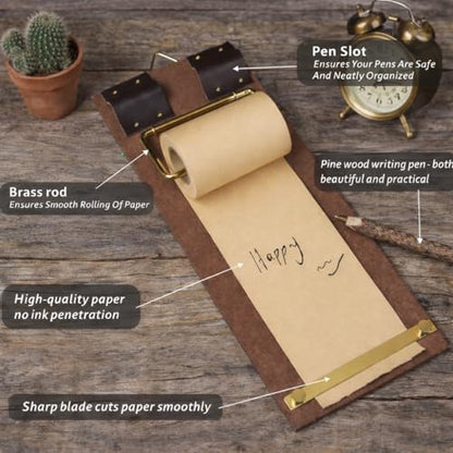 Retro Wall Mounted Memo Board with 1 Natural Kraft Paper Roll – Rustic Clipboard Notepad, Tearable Writing Pad for Notes, Menu, Kitchen, Café and Home Office Decoration - style: Natural Kraft Board + 1 Roll