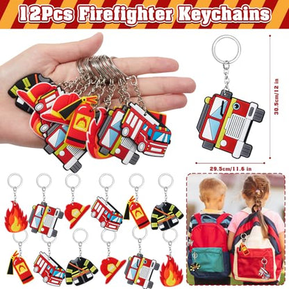 SNLN Fire Truck Party Favors Birthday Supplies, Firefighter Drawstring Bag Keychain Silicone Bracelet Tattoo Sticker, Firetruck Birthday Party Goodie Bag Stuffers Fillers Classroom Rewards for Kid - style: Fire Truck