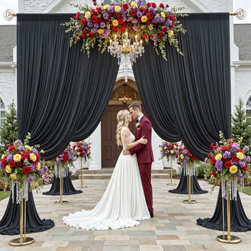 30ftx12ft Wrinkle Free Black Backdrop Curtain for Wedding Parties, 6 Panels 5x12 ft Long Silky Polyester Fabric Backdrop Drapes Black Photo Back Drop Cloth for Parties Photography Background - color: Black, size: 12ft Long_6 Panels
