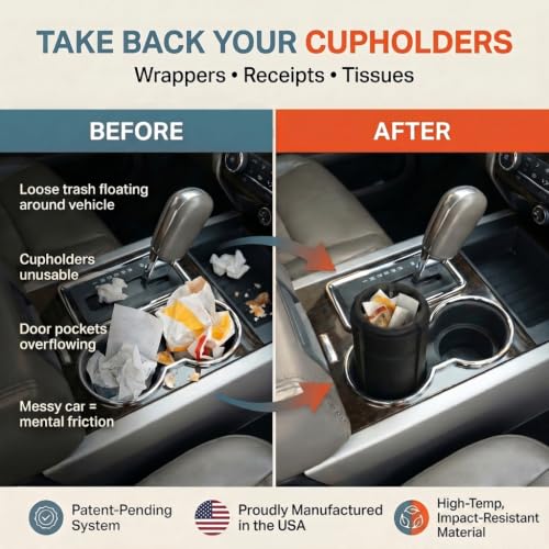 Trash Trapper Car Trash Can Cup Holder | Max Car Trash Can | Fits in Most Cupholders | 5.6" x 3.5" | Traps More & Empties Less, Patent-Pending Compaction, Holds Many Weeks Small Garbage, Black/Grey - color: Black/Grey, size: Max
