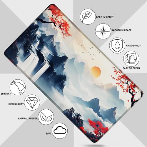 Large Gaming Mousepad, Waterproof Extra Large Mouse Pad with Stitched Edges, 31.5" x 15.7" Non-Slip Rubber Base Office Big Long Keyboard Pad for Office Gamer Home XXL, (Mountains Waters) - color: Mountains Waters