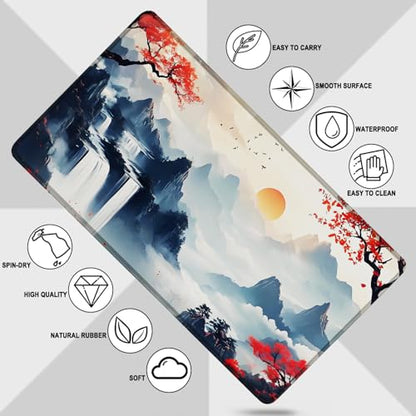 Large Gaming Mousepad, Waterproof Extra Large Mouse Pad with Stitched Edges, 31.5" x 15.7" Non-Slip Rubber Base Office Big Long Keyboard Pad for Office Gamer Home XXL, (Mountains Waters) - color: Mountains Waters