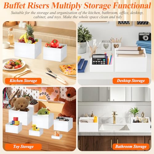 7Pcs White Acrylic Buffet Risers with Mini Sign and Marker, Food Display Risers for Party Catering Dessert Jewelry Collectibles,Acrylic Cube Nesting Boxes with Hollow Bottoms(8" 7.5" 7" 6.8" 6" 5" 5") - color: 8" 7.5" 7" 6.8" 6" 5" 5"
