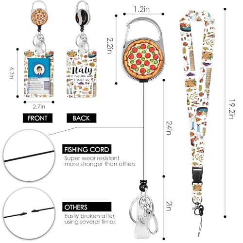 Italy Lanyards ID Badge, Italians ID Badge Holder with Retractable Reel Clip and Keychain, Heavy Duty Vertical Identity Badge Cover Case Protector for Teacher Nurse Khaki - color: Italy-khaki