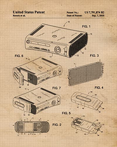 Classic Video Game Console Patent Prints, 4 (8x10) Unframed Photos, Wall Art Decor for Home Work Office Xbox Studio Tech Lounge Robotics Gears Online Battle Royales Gaming Shop School Student Teacher