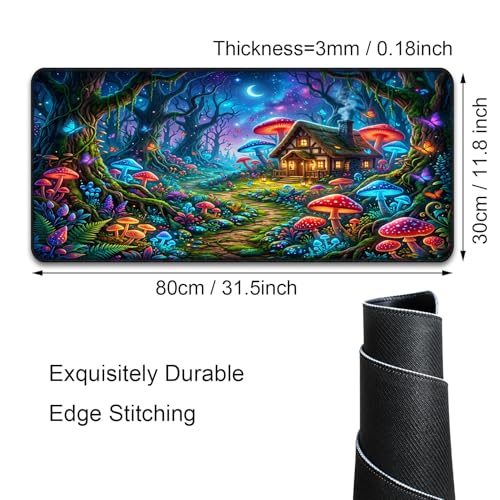 Blacklight UV Reactive Gaming Mouse Pad – Glow in the Dark Fantasy Mushroom Forest, Neon Nature Desk Mat, Non-Slip Extended Mouse Pad for PC, Laptop, Office & Gaming Setup - color: Mushroom Farmhouse