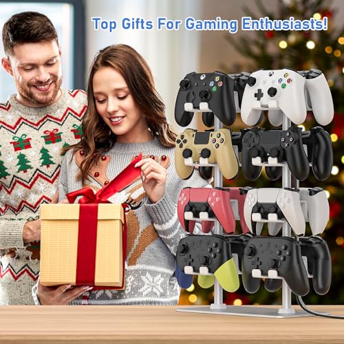 MANMUVIMO Controller Holder for 16 Xbox PS5 PS4 Gaming Controller, Video Game Controller Holder Headphone Stand for Desk, Gamer Gifts for Men, Gaming Room Accessories Maximum Organizer (White) - size: 16 Controller Holder White