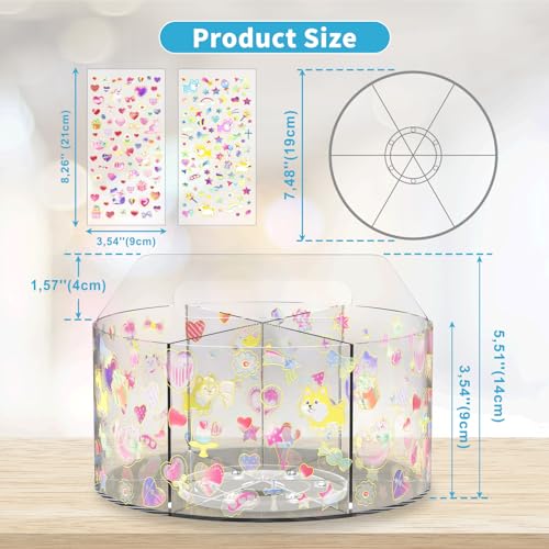 Acrylic Pen Holder with 2 Adhesive DIY Stickers, Desk Organizer Marker Holder with Cute Sticker, 360 Degree Office Supply Organizer Clear Pencil Holder Kid Art Supply Storage Organizer 6 Compartments - size: Large x2 sticker