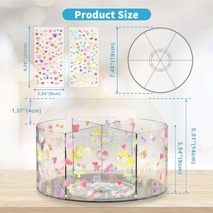 Acrylic Pen Holder with 2 Adhesive DIY Stickers, Desk Organizer Marker Holder with Cute Sticker, 360 Degree Office Supply Organizer Clear Pencil Holder Kid Art Supply Storage Organizer 6 Compartments - size: Large x2 sticker
