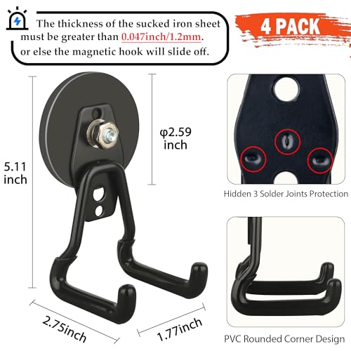 ULIBERMAGNET Upgraded Large Magnetic Hooks,Strong Heavy Duty Magnet Hooks for Power Drill,Broom,Garden Tools,Pegboard,Garage,Workshop,Hardware, 4 Pack Magnet Storage Holder for Hanging(Black) - style: V1 PRO 2.59" Medium L Black 4PC