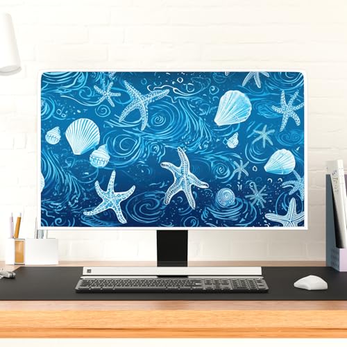 Blue Starfish Shell Waterproof TV Cover 40, 41, 42，43 Inch Marine Weatherproof Television Screen Covers Sleeve Compatible with PC Desktop and TVs LED LCD OLED Anti-Static Dustproof Protective - color: blue, size: 40-43 Inch for tv cover