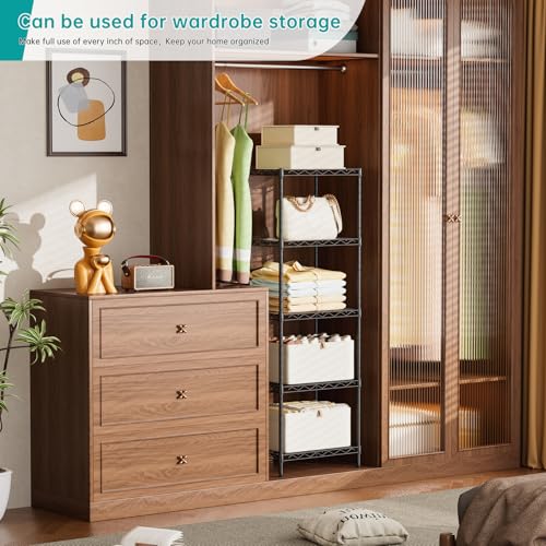 SINGAYE Shelf Closet Wire Shelving：Adjustable Metal Unit for Laundry Room Organization Bathroom Kitchen Home Storage with Wheels Small Pantry Rack Shelves - color: Black, size: 5Tier-11.45"Dx17.5"Wx57"H