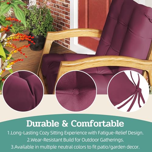 Outdoor Chair Cushions Set of 2, 42x21x4 Inch Patio Cushion for Dining/Rocking Chairs, High Back Soft Seat Pad with Ties, Indoor Outside Use, Fade-Resistant & Waterproof, Burgundy - color: Burgundy