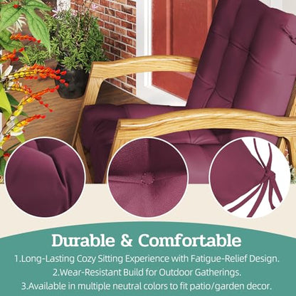 Outdoor Chair Cushions Set of 2, 42x21x4 Inch Patio Cushion for Dining/Rocking Chairs, High Back Soft Seat Pad with Ties, Indoor Outside Use, Fade-Resistant & Waterproof, Burgundy - color: Burgundy