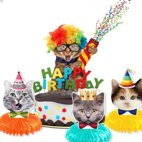 9pcs Cat Honeycomb Decorations, Cute Animal Honeycomb Centerpiece Table Decor, Birthday Party Supplies Ornaments - color: Cat
