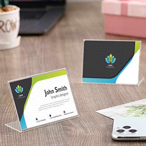 Teling 3.5 x 2.5 Inch Acrylic Business Card Holder Slant Back Sign Holders Clear Name Display Mini Acrylic Stands l Shaped Display Stand for Classroom Home Office Decorating Supplies(48 Pcs)