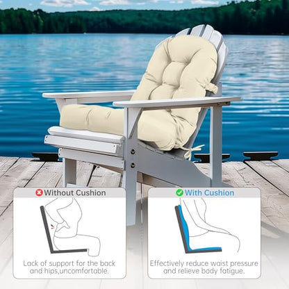 Adirondack Chair Cushion Tufted Waterproof Outdoor Rocking Chair Cushions with Ties Anti-Slip High Back Patio Chair Cushions for Patio Furniture Cushions - color: Beige
