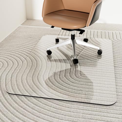 Tempered Glass Chair Mat 48" x 32",1/5" Thick for Office Desk,Rolling Chair Mat for Carpet, Odorless, Easy to Clean with 4 Non-Slip Pads for Carpet & Hardwood Floors - size: 48" x 32"