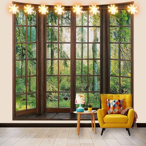 Aidatain Green Forest Natural Tapestry Window Scenery Wall Aesthetic Tapestry for Bedroom Flannel 60" L x 60" W Beach Blanket Living Dinning Room College Dorm Wall Hanging GTDJAT0090 - size: 60"L x 60"W