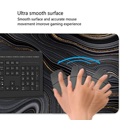 Extended Gaming Mouse Pad (31.5 X 11.8 in), Large Non-Slip Rubber Base Mousepad,Keyboard Mouse Mat Desk Pad for Work, Game, Office, Home - Black Rose Gold Marble, MOU-03