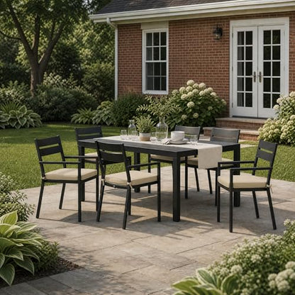 Outdoor Chair Cushions, Fade-Resistant & Water-Resistant, D Shaped Patio Furniture Seat Chair Pads Replacement with Ties, Non-Slip Bottom, Removable Cover, Set of 6, 17 x 16 Inch, Natural - color: Natural, size: 17" x 16" 6 Pack
