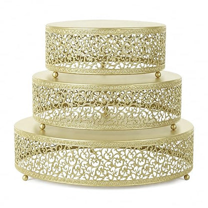 3-Piece Metal Cake Stand Set, Round Buffet Risers (8 to 12 Inch) – Sturdy Dessert Cupcake Pastry Candy Plate Stands for Wedding, Birthday Party & Event (3P-Gold) - color: Gold, size: 3P-Round(8IN to 12 IN)