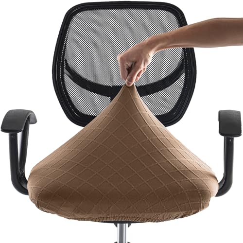 Stretch Jacquard Office Chair Cover, Removable Washable Desk Chair Cover, Anti-dust Seat Cushion Protectors - Brown - color: Brown, size: Chair Seat Cover