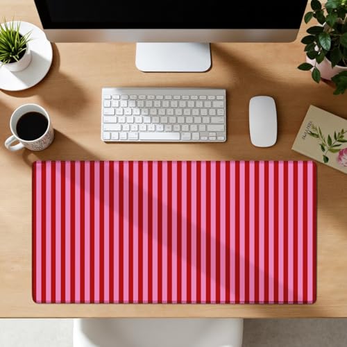 Pink Red Striped Desk Mat Cute Pastel XXL Large Gaming Mouse Pad Desk Pad Kawaii Aesthetic Cozy Keyboard Laptop Computer Mat Home Office Decor for Women - color: A5- Red Pink