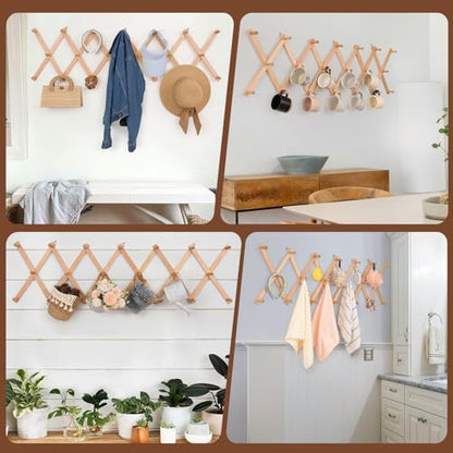 SCUNDA Wall Rack with 20 Hooks, Wooden Wall Expandable Coat Rack for Coat, Hats, Baseball Caps, Coffee Mug, Jewelry(Natural) - color: Natural, size: 20 Hooks