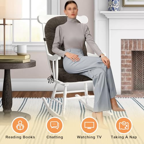 Rocking Chair Cushion - Chenille Fabric, High-Density Sponge, Durable Comfort Double-Sided Tufted Seat Pads with Ties, Chenille︱Dark Brown, 44x19x4 inch - color: Reversible | Dark Brown