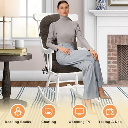 Rocking Chair Cushion - Chenille Fabric, High-Density Sponge, Durable Comfort Double-Sided Tufted Seat Pads with Ties, Chenille︱Dark Brown, 44x19x4 inch - color: Reversible | Dark Brown