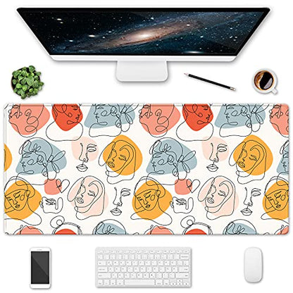 XXL Large Gaming Mouse Pad & Desk Protector (35.5"x15.75") with Non-Slip Base, Waterproof Surface | XXL Mouse Pad with Stitched Edges for Office Work, Gaming, Home Desk - Art Face Abstract - color: Art Face Abstract