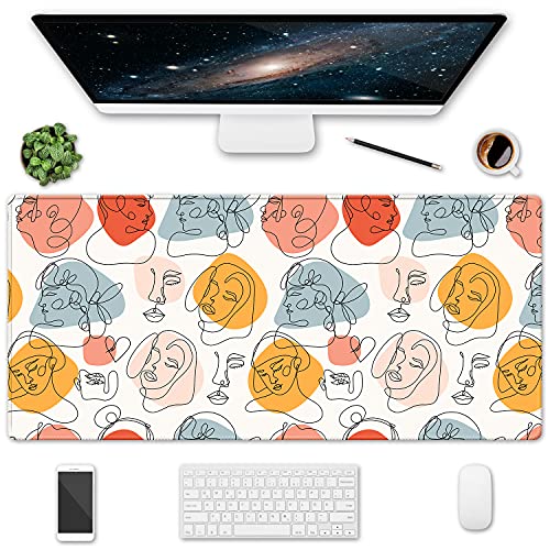 XXL Large Gaming Mouse Pad & Desk Protector (35.5"x15.75") with Non-Slip Base, Waterproof Surface | XXL Mouse Pad with Stitched Edges for Office Work, Gaming, Home Desk - Art Face Abstract - color: Art Face Abstract