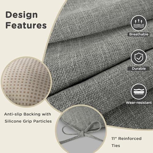 AddGrace Chair Cushions for Dining Chairs Set of 1 Kitchen Seat Cushions with Ties and Non Slip Backing Tufted Indoor Seat Pad for Kitchen Dining Room 18" x 17" x 3" Light Grey - color: Light Grey