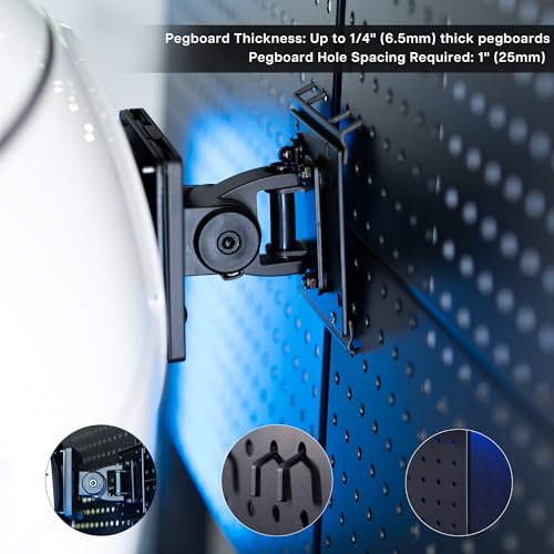 VIVO Articulating Ultrawide Monitor Pegboard Mount, Fits Screens up to 49 inches and Peg Boards up to 0.25 inches Thick with 1 inch Hole Spacing, Black, MOUNT-PB1U - size: up to 49" screens, style: Low Profile