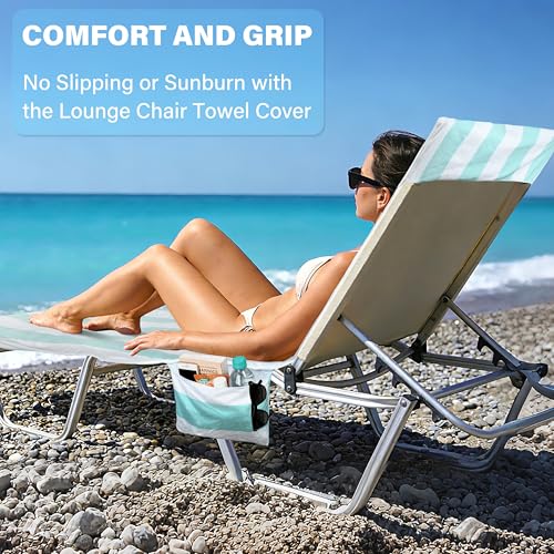 Tirrinia Lounge Chair Towel Cover with Fitted Top Pocket, DIY Pillow Design (Stuff with Clothes or Towels), Beach Chair Cover for Pool Lounge Chairs, Chaise Lounge Towel Cover, Soft & Quick Dry - color: Blue Stripe