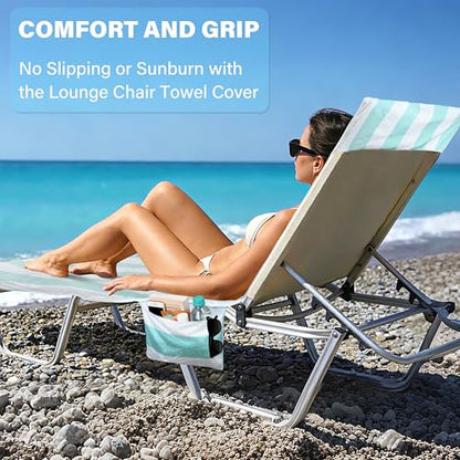 Tirrinia Lounge Chair Towel Cover with Fitted Top Pocket, DIY Pillow Design (Stuff with Clothes or Towels), Beach Chair Cover for Pool Lounge Chairs, Chaise Lounge Towel Cover, Soft & Quick Dry - color: Blue Stripe