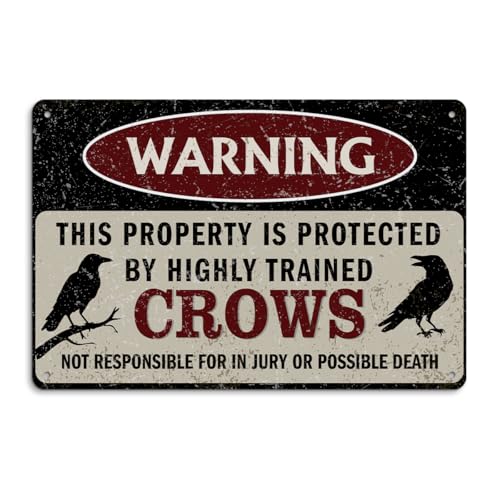 Vintage Crow Metal Sign Warning This Property is Protected by Highly Trained Aluminium Plate Signs, Crow Yard Sign Outdoor Home Wall Decor, Farmhouse Gifts for Yard Backyard Porch Decor 12x8 Inch - color: Crow Warning Sign