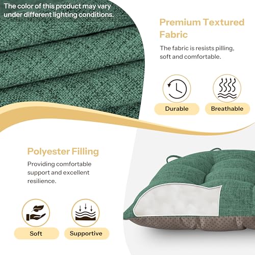 Chair Cushions for Dining Chairs Set of 4 Durable D-Shaped Seat Cushions with Non-Slip Backing Secure Ties Thick Cozy Seat Pad for Kitchen Dining Room Office(18x16.5x3in Green) - color: Green