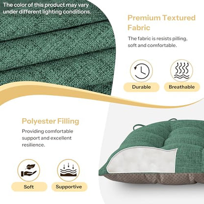 Chair Cushions for Dining Chairs Set of 4 Durable D-Shaped Seat Cushions with Non-Slip Backing Secure Ties Thick Cozy Seat Pad for Kitchen Dining Room Office(18x16.5x3in Green) - color: Green