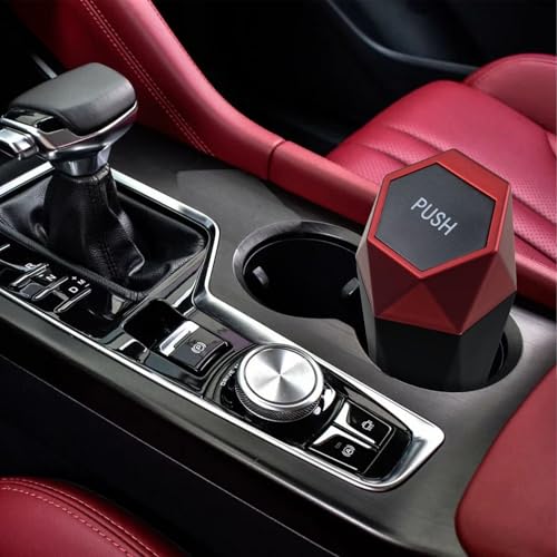 BFXM Car Trash Can with Lid, Garbage Bin for Women, Cute Interior Accessories for Seat Cup Holder, Organization Car Must Haves Essentials Mini Trash Can with Garbage Bag - color: RED 1PC