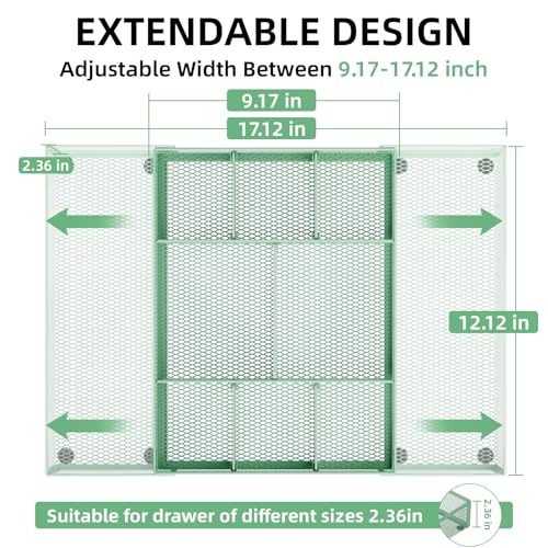Marbrasse Expandable Desk Drawer Organizer, Mesh Drawer Organizer Tray with 10 Adjustable Compartments, Desk Organizers and Accessories for Office Supplies, Makeup & Vanity (Expandable-Green) - color: Expandable-Green