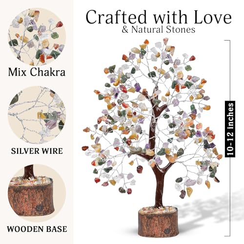 FASHIONZAADI Premium Crystal Tree of Life – 7 Chakra Tree for Healing, Positive Energy, Luck & Manifestation – Gift-Ready Packaging – Ethically Handcrafted Spiritual Gifts for mom - color: Mix Chakra Silver Wire