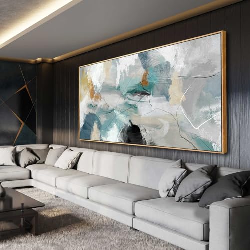 Kureful Large Canvas Wall Art Minimalist Decor Living Room Pictures Grey Wall Decor Hand Painted Artwork for Bedroom Kitchen Hotel Wall Decoration 30x60 Inch - color: Green, size: 29"x58"