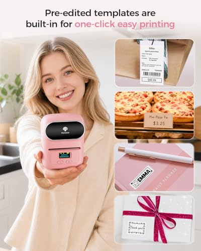 Phomemo Label Printer - M110 Thermal Label Printer Barcode Label Maker Mini Bluetooth Sticker Printer for Small Business, Home, Office, Logo, Address, Name Tag, Clothing, Organizing, Pink - color: Pink