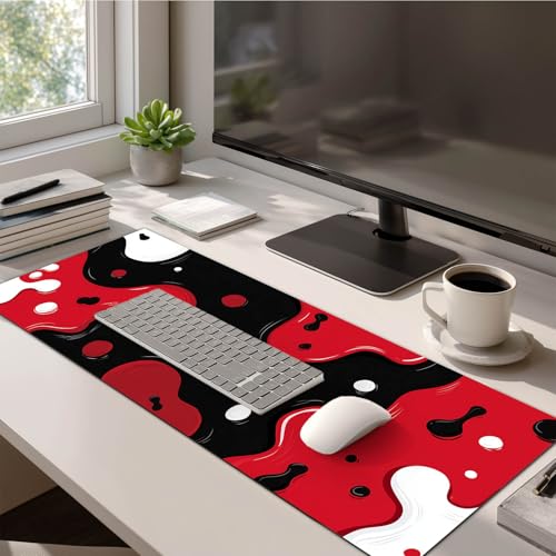 HOMETITUTE XL Mouse Pad Gaming Mousepad Abstract Red Black White Design 31.5x11.8 Inch Non-Slip Keyboard Desktop Protector Mat Diatomite Large Mouse Pad for Home and Office Desk Accessories - color: Abstract Red Black White Design