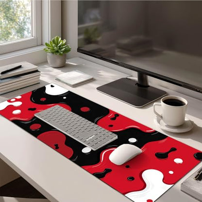 HOMETITUTE XL Mouse Pad Gaming Mousepad Abstract Red Black White Design 31.5x11.8 Inch Non-Slip Keyboard Desktop Protector Mat Diatomite Large Mouse Pad for Home and Office Desk Accessories - color: Abstract Red Black White Design
