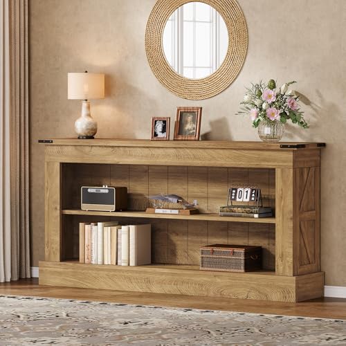 Tribesigns 63-Inch Long Console Table for Entryway, Narrow Long Entry Table with Shelves for Living Room, Farmhouse Sofa Console Behind Couch, for Foyer, Hallway, Brown - color: Brown