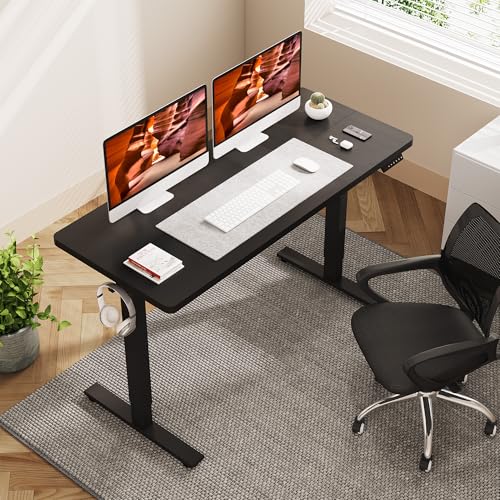 Adjustable Stand Up Desk with Memory Preset, 55 x 24 Inch Standing Desks Electric Desk for Home Office with Splice Board (Black) - color: Black, size: 5524