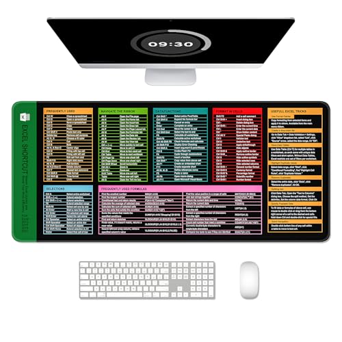 Auhoahsil Large Mouse Pad, XXL Gaming Mousepad, Desk Mat for Desktop, Thick Rubber, Big & Long Size, Stitched Edges, Full Desk Pad for Laptop & Computer, Extended 35.4 x 15.7 in, Excel Shortcut Keys - color: 22 Excel Shortcut Keys, size: 35.5L x 15.7W inc